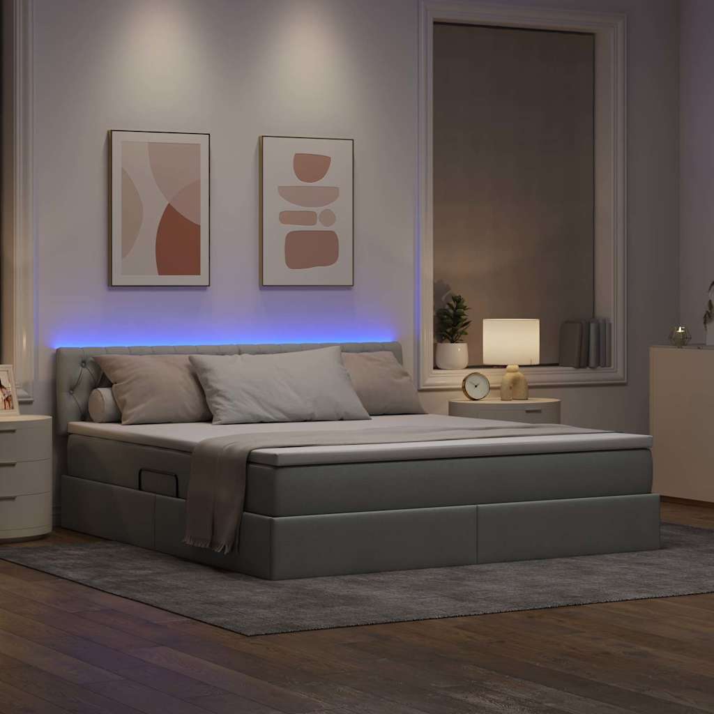 Opbergbed met LED met matras Lichtgrijs 180 x 200 cm Stof is nu te koop bij PeponiXL, paradijselijk wonen!
