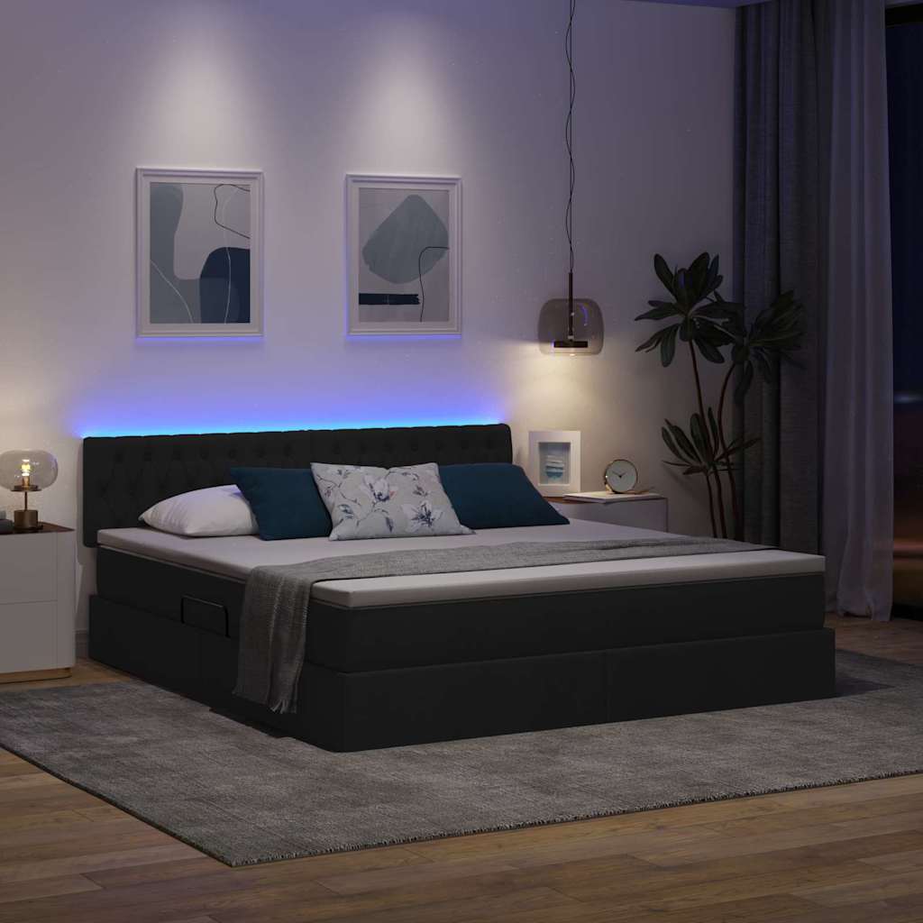 Opbergbed met LED met matras met LED Zwart 180 x 200 cm Stof is nu te koop bij PeponiXL, paradijselijk wonen!