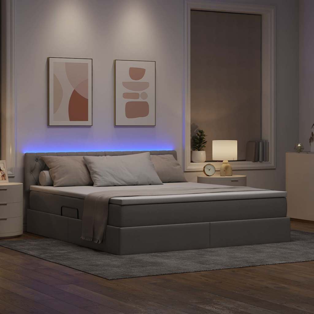 Opbergbed met LED met matras met LED Taupe 180 x 200 cm Stof is nu te koop bij PeponiXL, paradijselijk wonen!