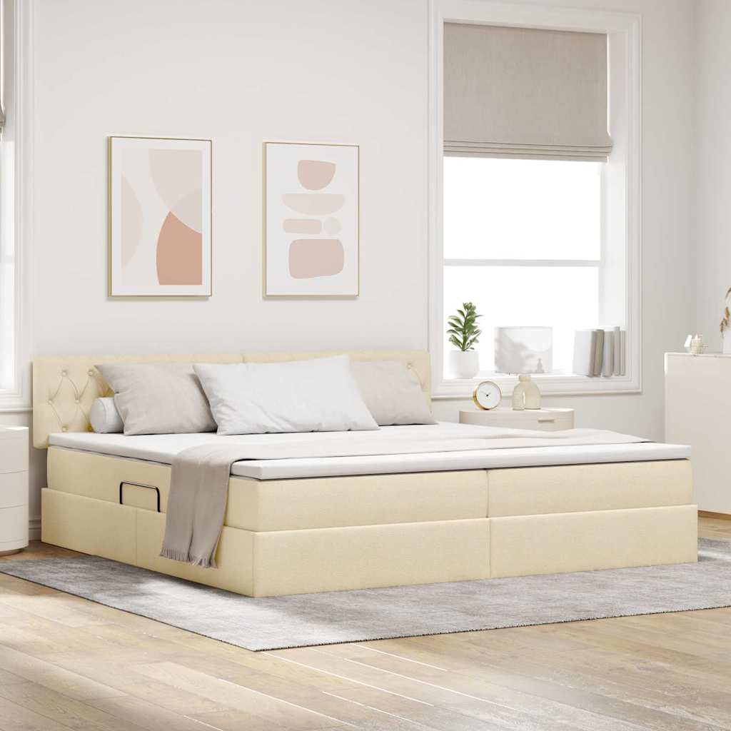 Opbergbed met LED met matras met LED Crème 200 x 200 cm Stof is nu te koop bij PeponiXL, paradijselijk wonen!