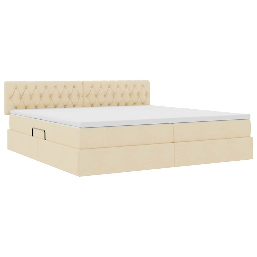 Opbergbed met LED met matras met LED Crème 200 x 200 cm Stof is nu te koop bij PeponiXL, paradijselijk wonen!