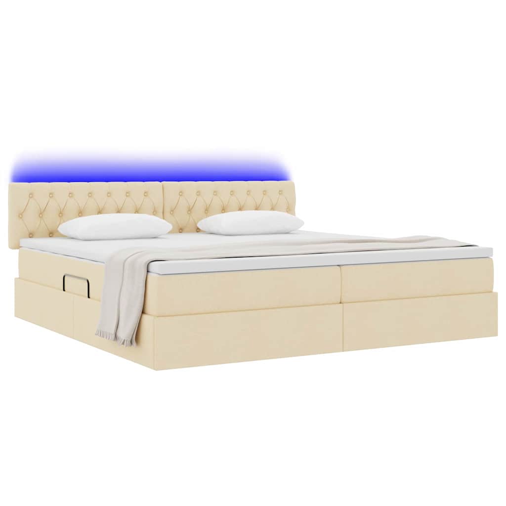 Opbergbed met LED met matras met LED Crème 200 x 200 cm Stof is nu te koop bij PeponiXL, paradijselijk wonen!