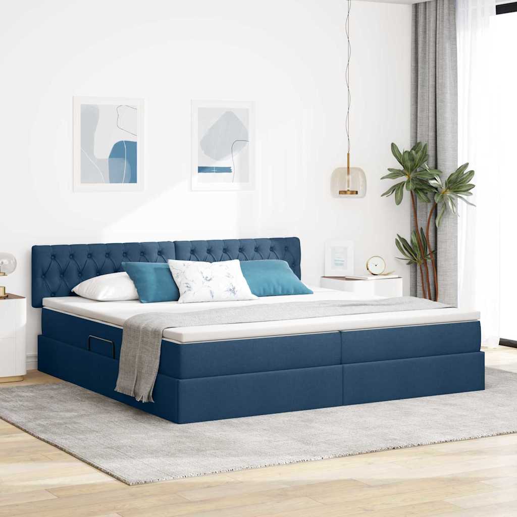 Opbergbed met LED met matras met LED Blauw 200 x 200 cm Stof is nu te koop bij PeponiXL, paradijselijk wonen!