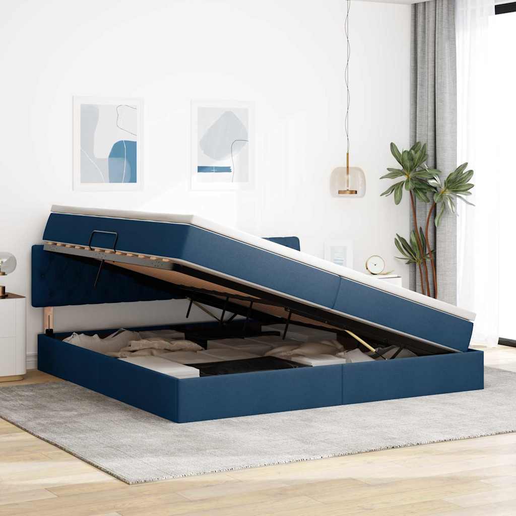 Opbergbed met LED met matras met LED Blauw 200 x 200 cm Stof is nu te koop bij PeponiXL, paradijselijk wonen!
