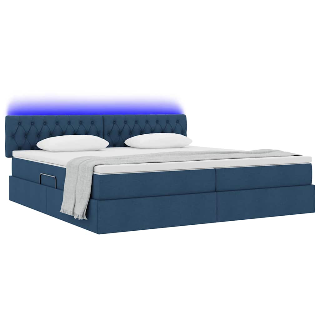 Opbergbed met LED met matras met LED Blauw 200 x 200 cm Stof is nu te koop bij PeponiXL, paradijselijk wonen!