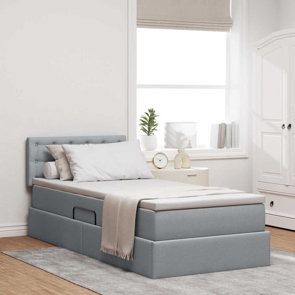 Opbergbed met LED met matras Lichtgrijs 90 x 190 cm Stof is nu te koop bij PeponiXL, paradijselijk wonen!