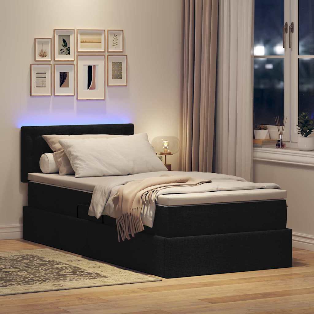 Opbergbed met LED met matras met LED Zwart 90 x 190 cm Stof is nu te koop bij PeponiXL, paradijselijk wonen!