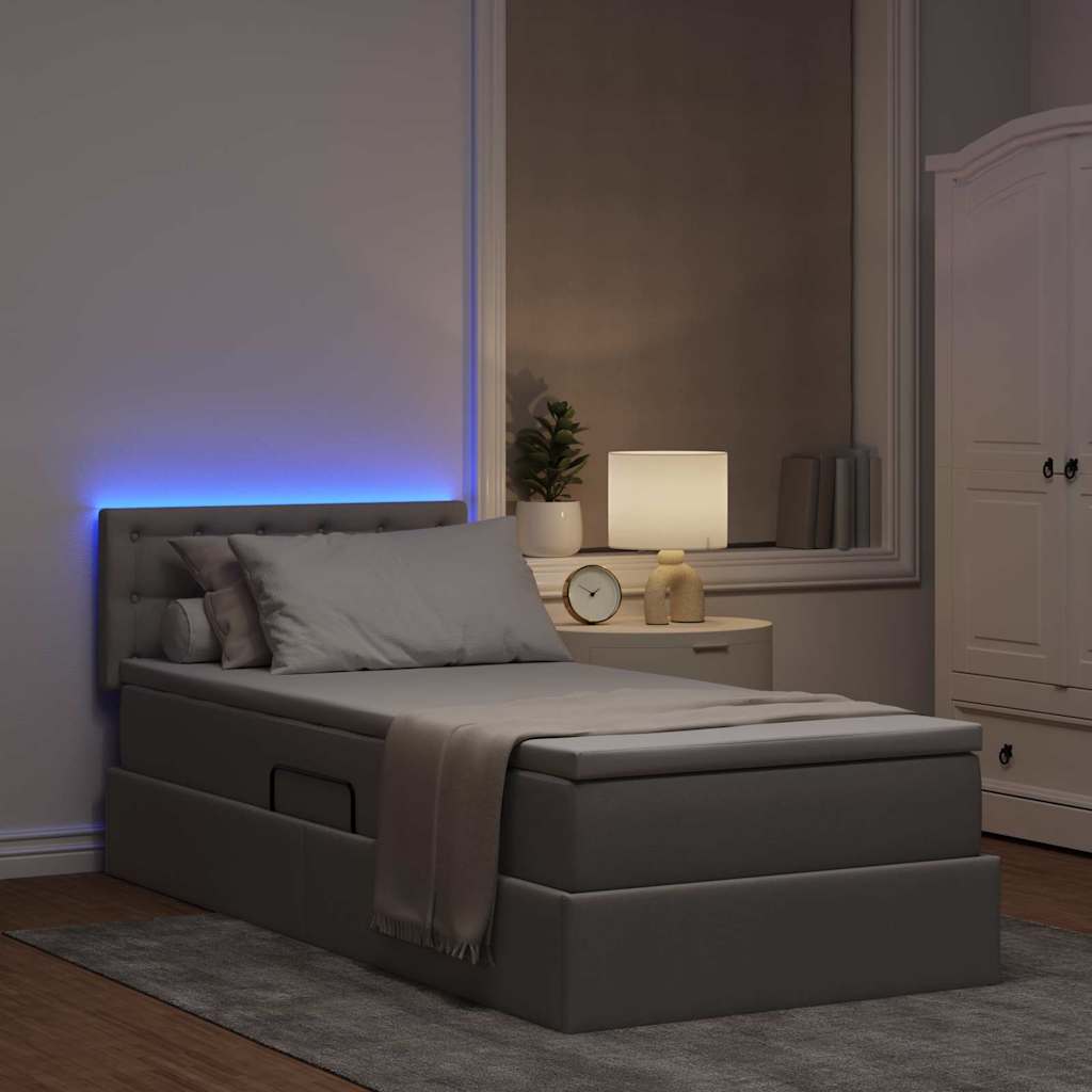 Opbergbed met LED met hoofdeinde Taupe 90 x 190 cm Stof is nu te koop bij PeponiXL, paradijselijk wonen!