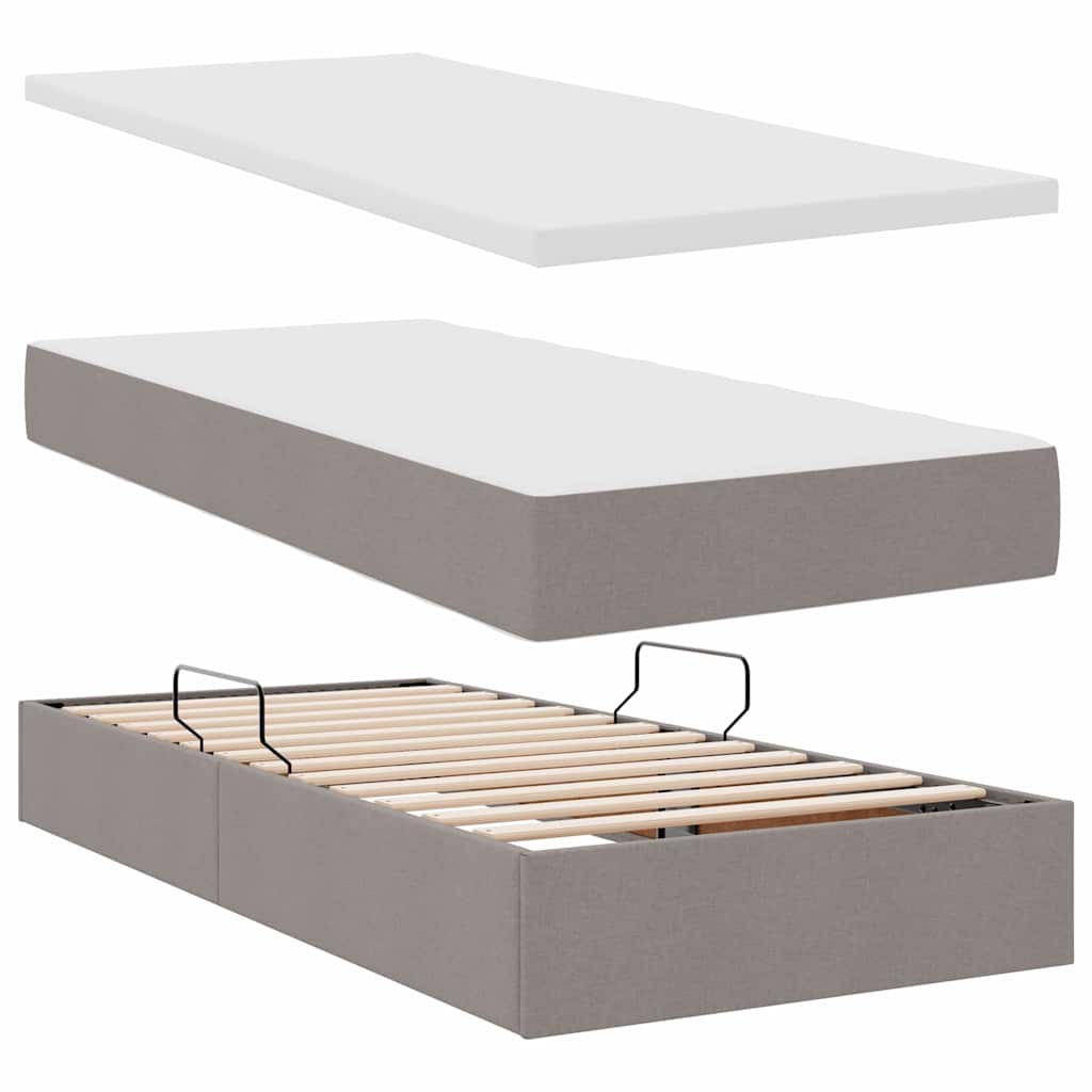 Opbergbed met LED met hoofdeinde Taupe 90 x 190 cm Stof is nu te koop bij PeponiXL, paradijselijk wonen!