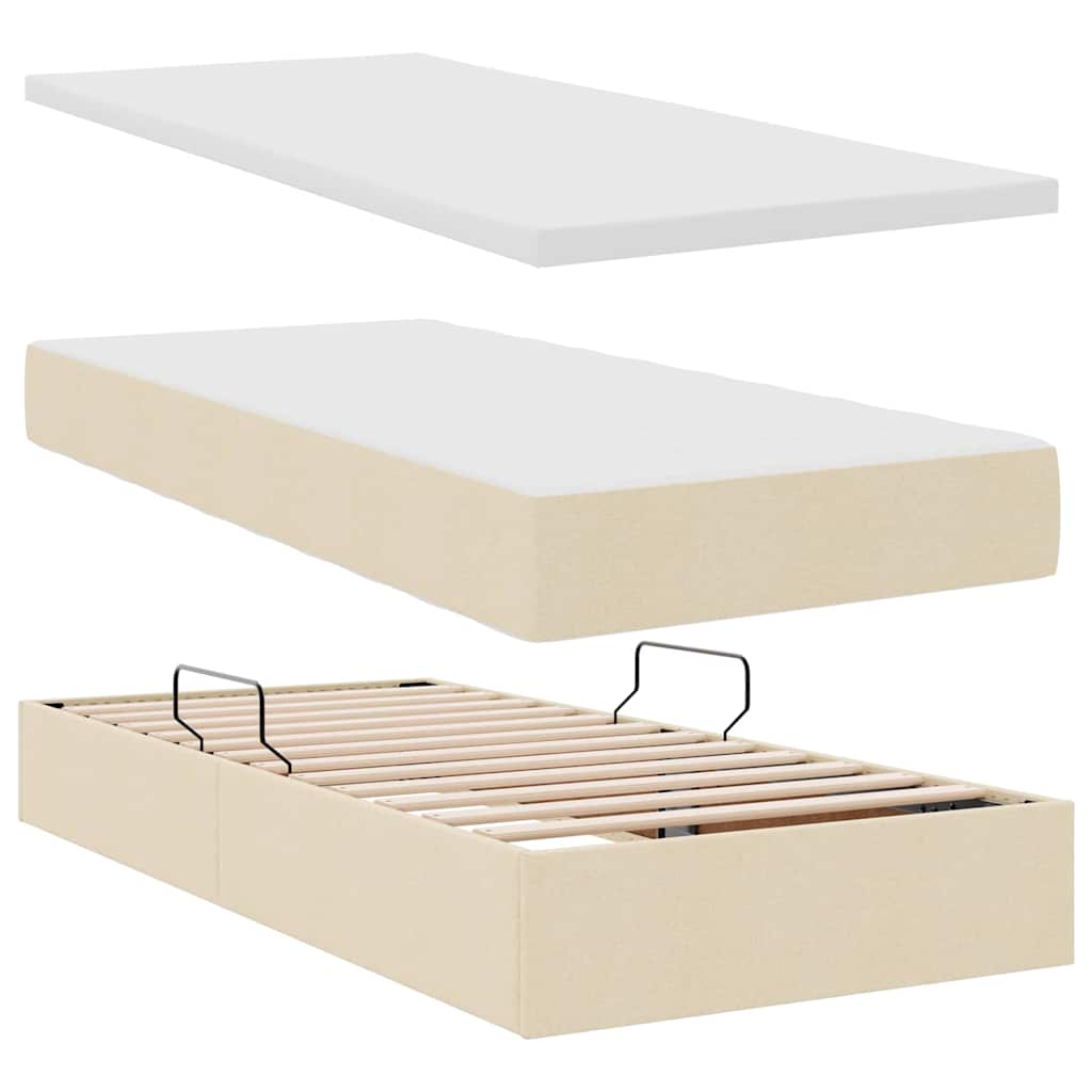 Opbergbed met LED met matras met LED Crème 90 x 190 cm Stof is nu te koop bij PeponiXL, paradijselijk wonen!