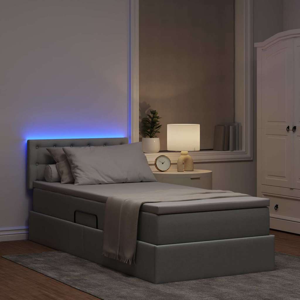 Opbergbed met LED met matras Lichtgrijs 90 x 200 cm Stof is nu te koop bij PeponiXL, paradijselijk wonen!