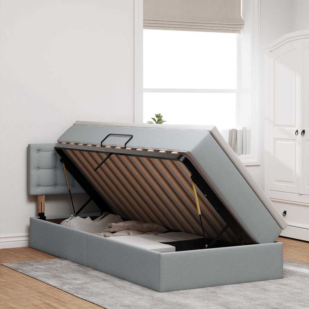 Opbergbed met LED met matras Lichtgrijs 90 x 200 cm Stof is nu te koop bij PeponiXL, paradijselijk wonen!