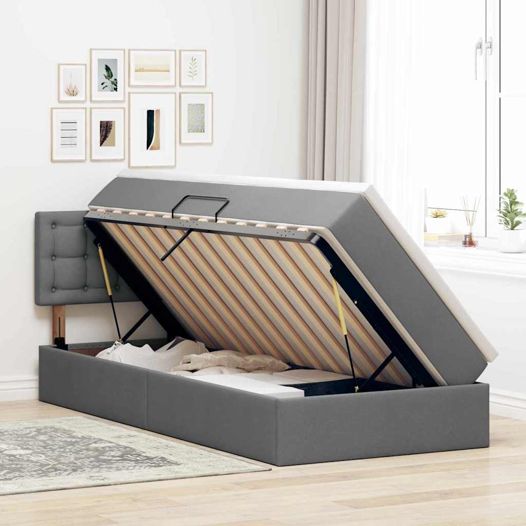 Opbergbed met LED met matras Donkergrijs 90 x 200 cm Stof is nu te koop bij PeponiXL, paradijselijk wonen!