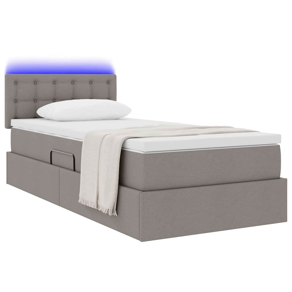 Opbergbed met LED met matras met LED Taupe 90 x 200 cm Stof is nu te koop bij PeponiXL, paradijselijk wonen!
