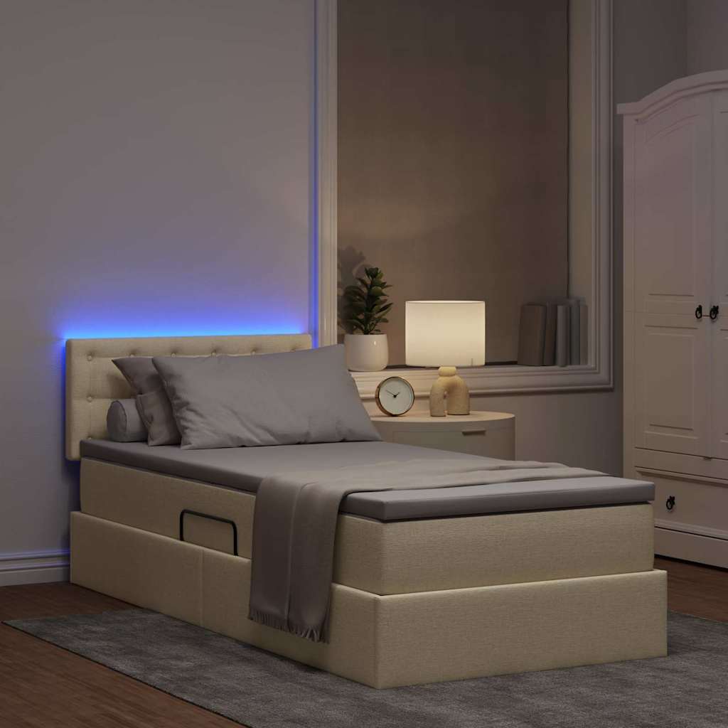 Opbergbed met LED met matras met LED Crème 90 x 200 cm Stof is nu te koop bij PeponiXL, paradijselijk wonen!