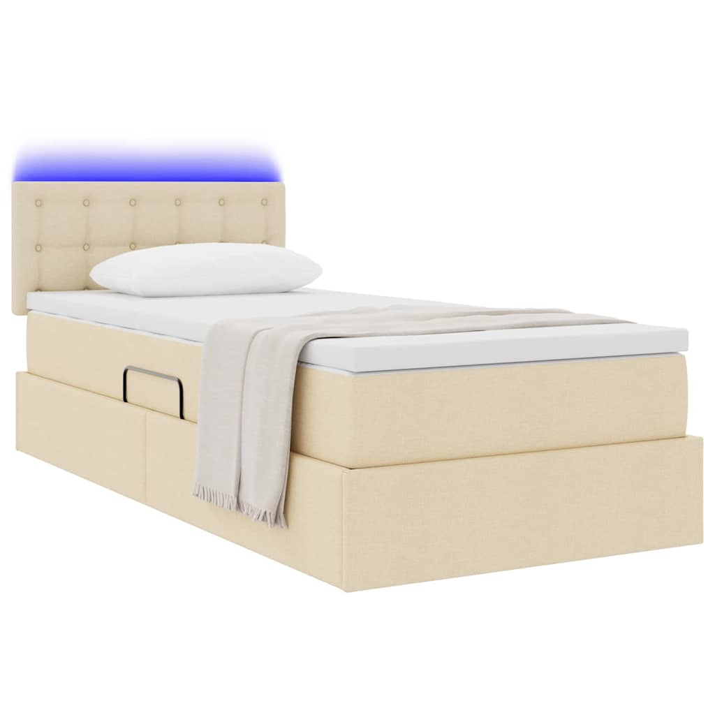 Opbergbed met LED met matras met LED Crème 90 x 200 cm Stof is nu te koop bij PeponiXL, paradijselijk wonen!