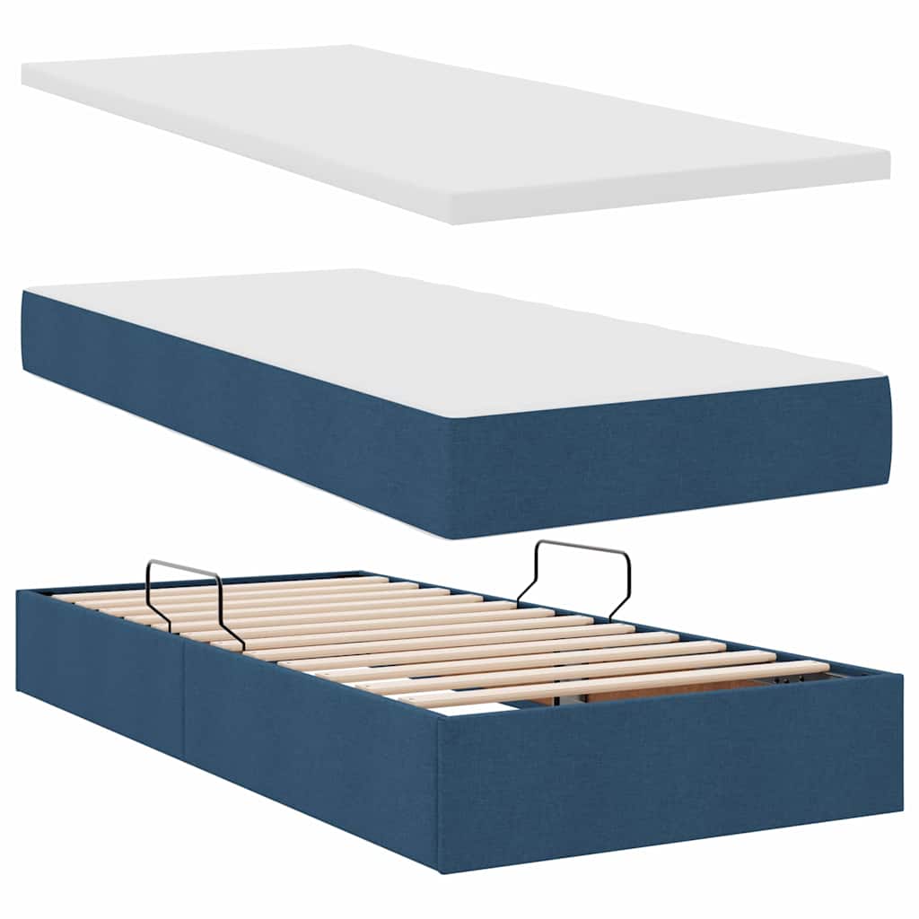 Opbergbed met LED met matras met LED Blauw 90 x 200 cm Stof is nu te koop bij PeponiXL, paradijselijk wonen!