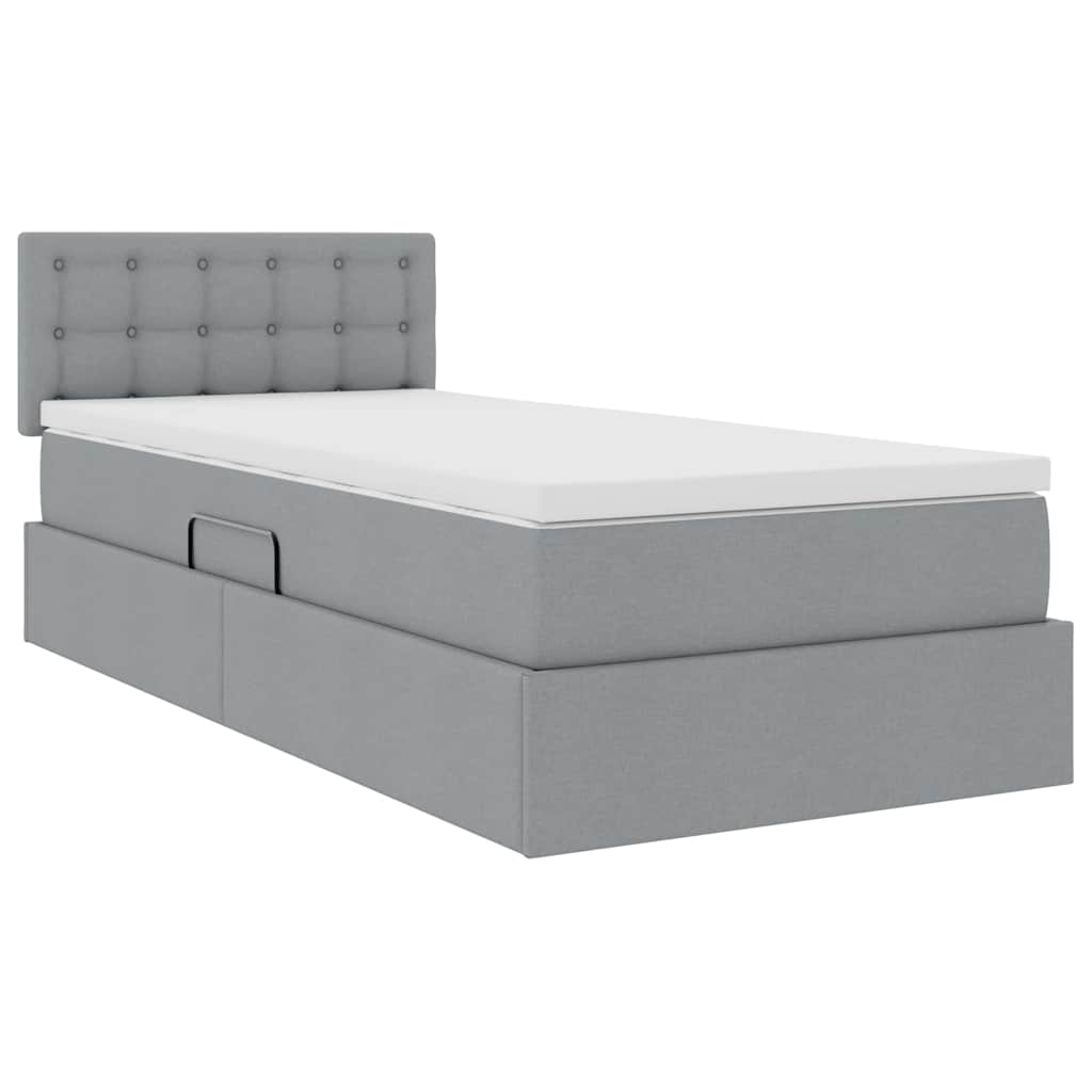 Opbergbed met LED met matras Lichtgrijs 100 x 200 cm Stof is nu te koop bij PeponiXL, paradijselijk wonen!