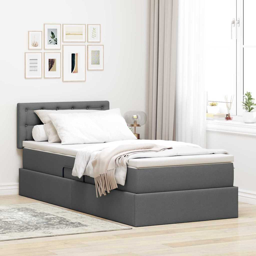 Opbergbed met LED met matras Donkergrijs 100 x 200 cm Stof is nu te koop bij PeponiXL, paradijselijk wonen!