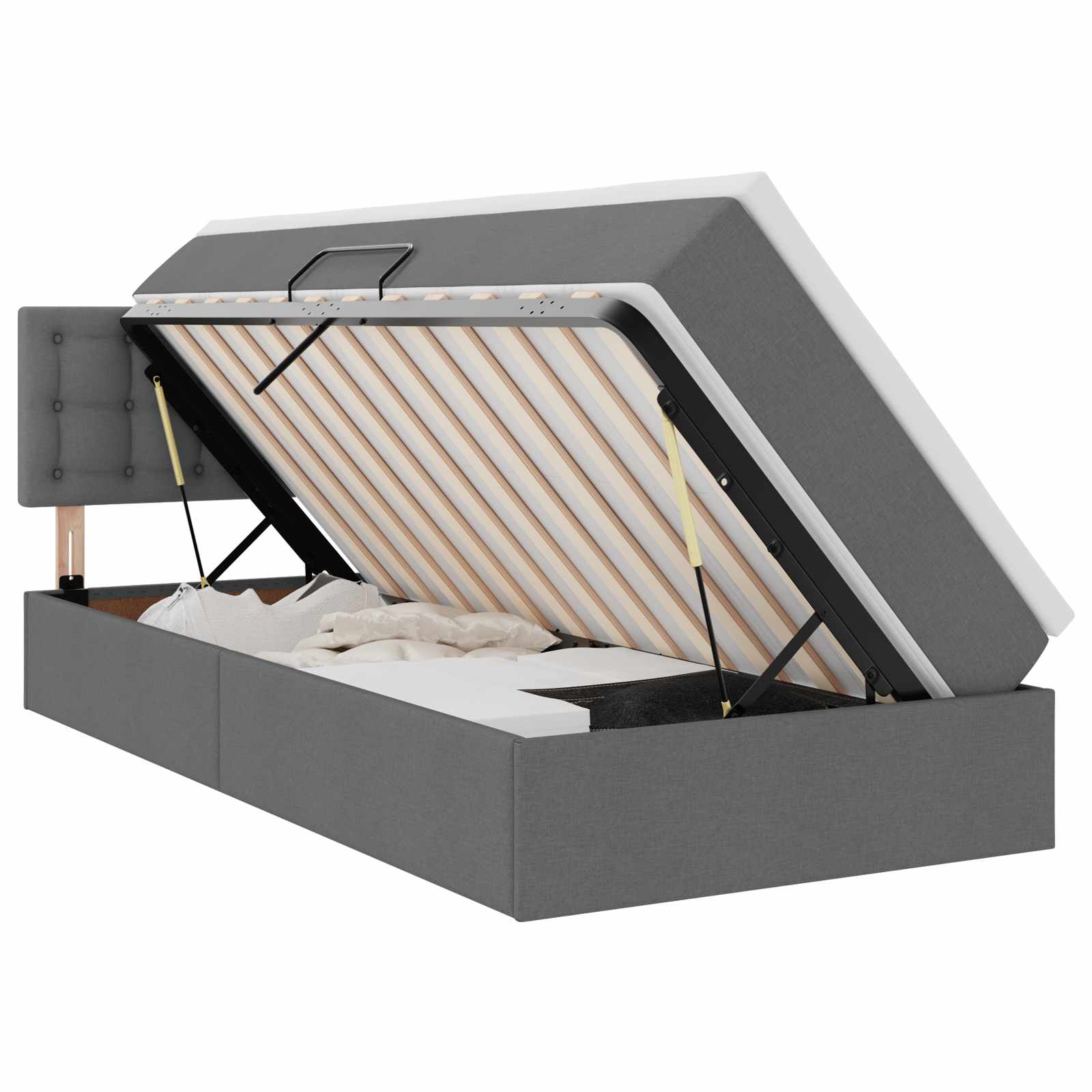 Opbergbed met LED met matras Donkergrijs 100 x 200 cm Stof is nu te koop bij PeponiXL, paradijselijk wonen!