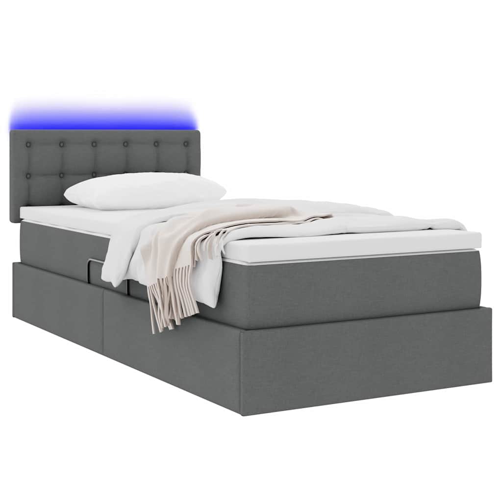 Opbergbed met LED met matras Donkergrijs 100 x 200 cm Stof is nu te koop bij PeponiXL, paradijselijk wonen!