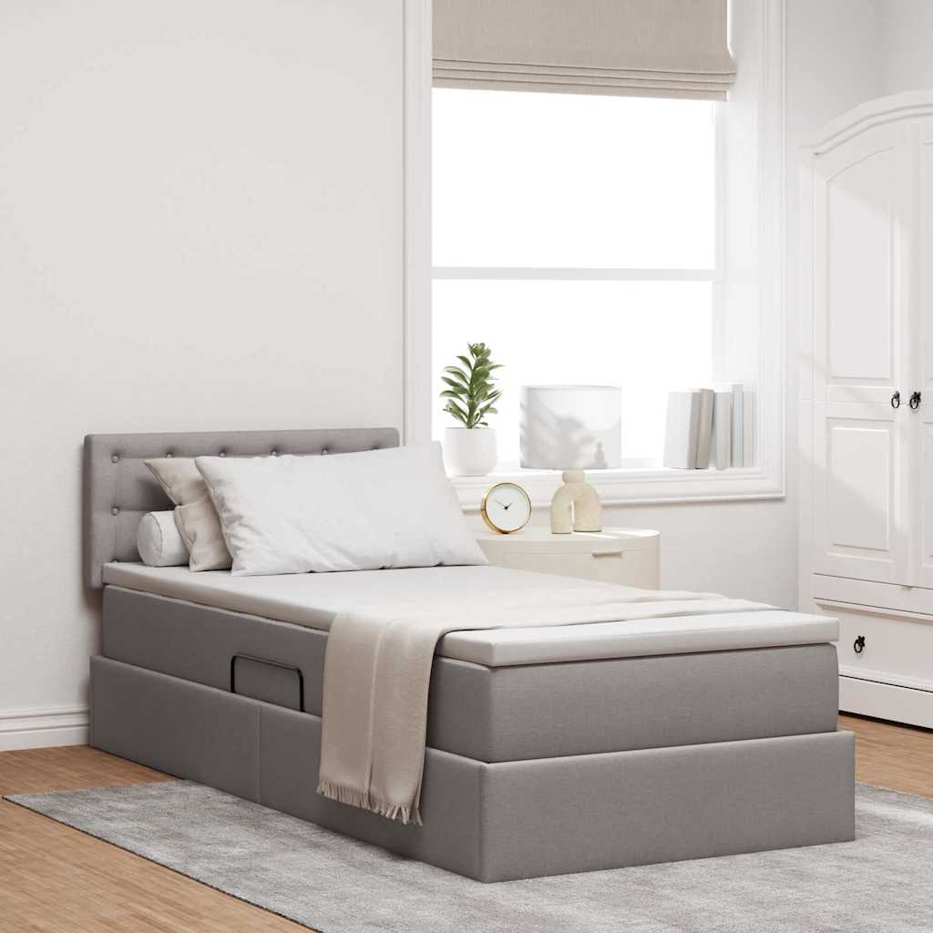 Opbergbed met LED met matras met LED Taupe 100 x 200 cm Stof is nu te koop bij PeponiXL, paradijselijk wonen!