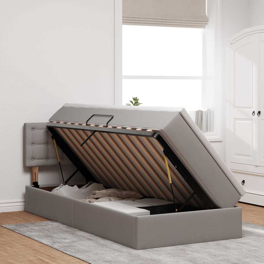 Opbergbed met LED met matras met LED Taupe 100 x 200 cm Stof is nu te koop bij PeponiXL, paradijselijk wonen!