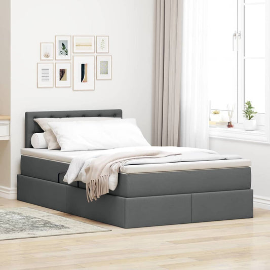 Opbergbed met LED met matras Donkergrijs 120 x 190 cm Stof is nu te koop bij PeponiXL, paradijselijk wonen!