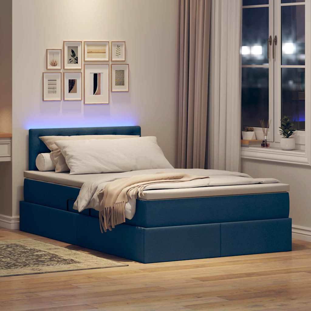 Opbergbed met LED met matras met LED Blauw 120 x 190 cm Stof is nu te koop bij PeponiXL, paradijselijk wonen!