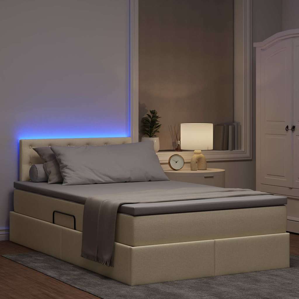 Opbergbed met LED met matras met LED Crème 120 x 200 cm Stof is nu te koop bij PeponiXL, paradijselijk wonen!