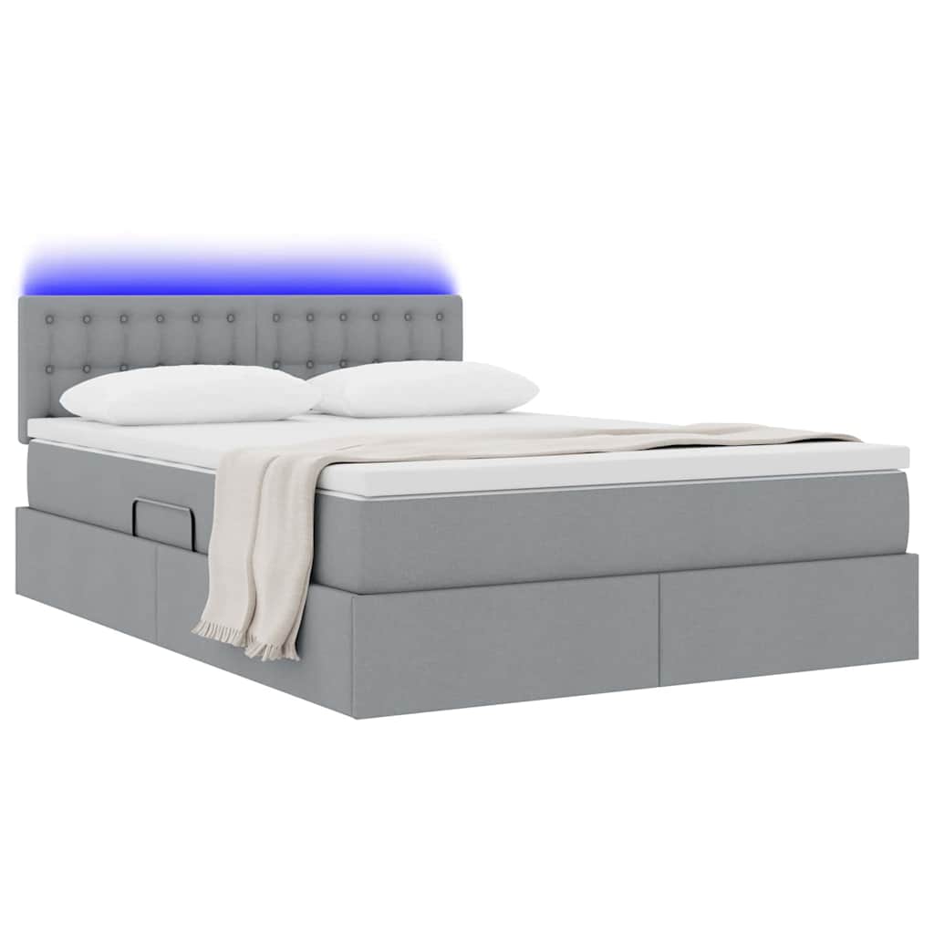 Opbergbed met LED met matras Lichtgrijs 140 x 190 cm Stof is nu te koop bij PeponiXL, paradijselijk wonen!