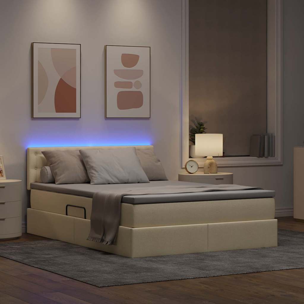 Opbergbed met LED met matras met LED Crème 140 x 190 cm Stof is nu te koop bij PeponiXL, paradijselijk wonen!
