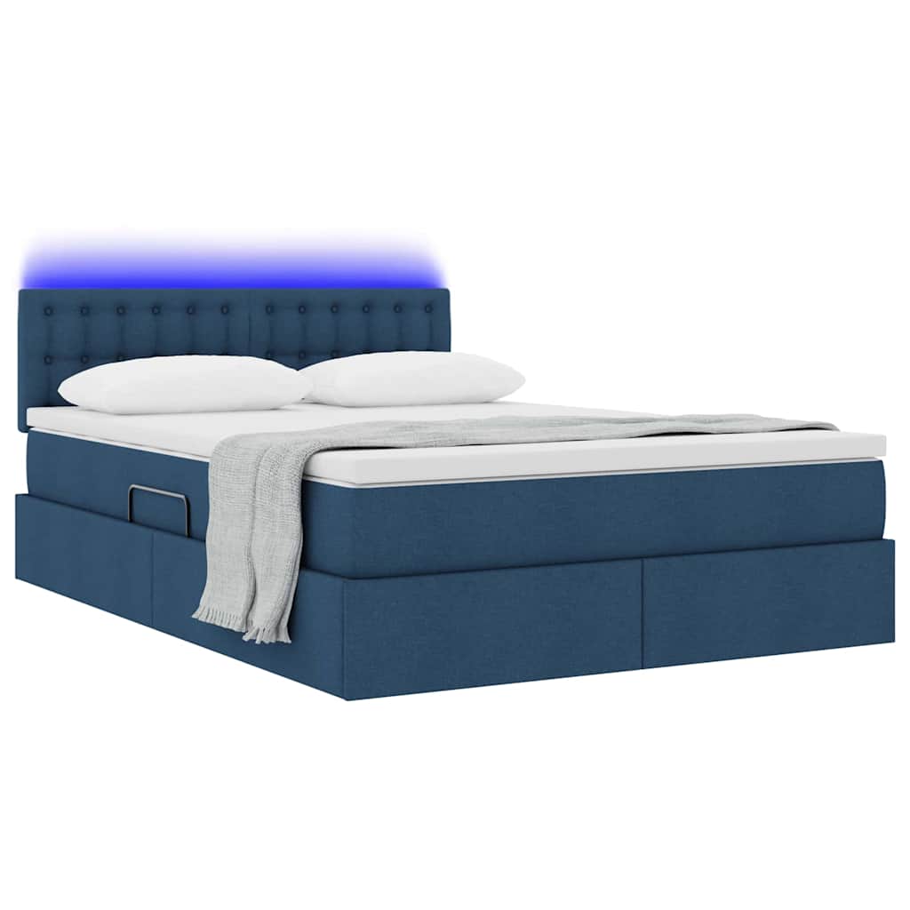 Opbergbed met LED met matras met LED Blauw 140 x 190 cm Stof is nu te koop bij PeponiXL, paradijselijk wonen!