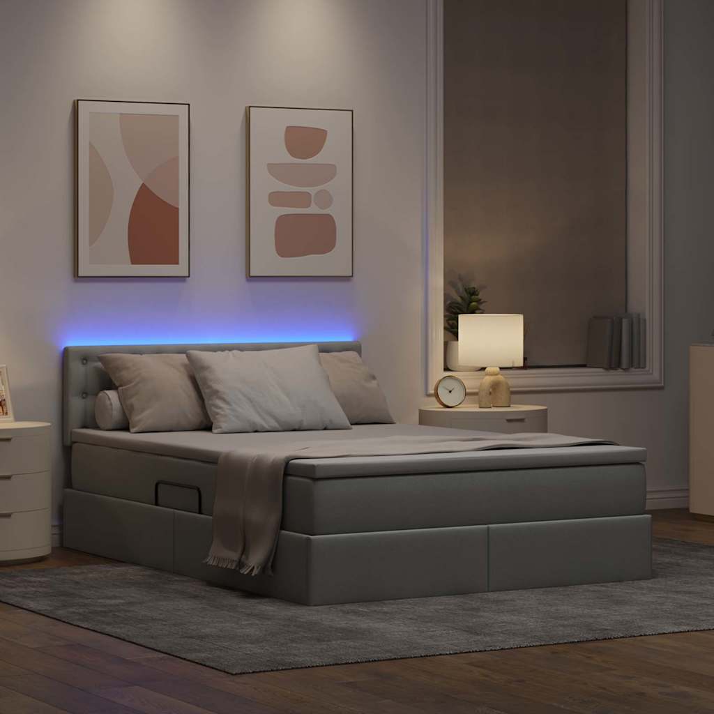 Opbergbed met LED met matras Lichtgrijs 140 x 200 cm Stof is nu te koop bij PeponiXL, paradijselijk wonen!