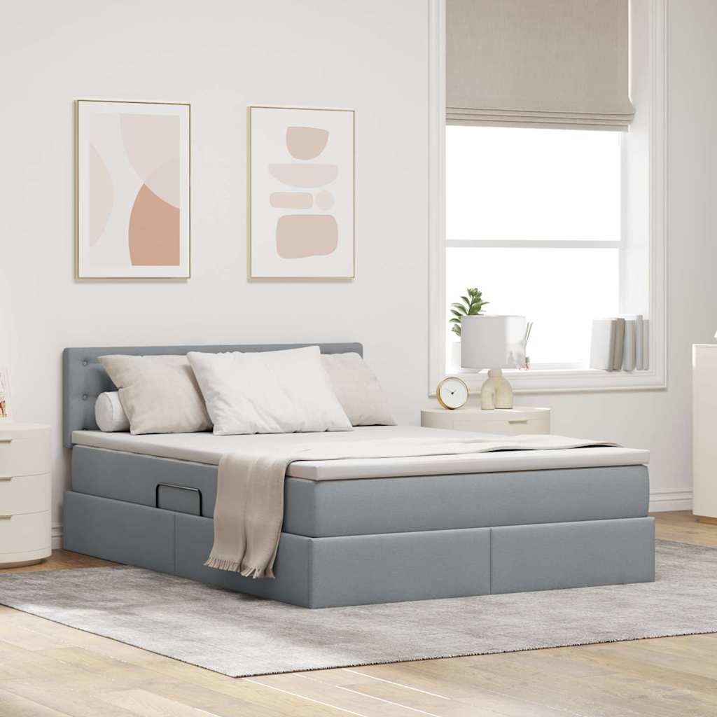 Opbergbed met LED met matras Lichtgrijs 140 x 200 cm Stof is nu te koop bij PeponiXL, paradijselijk wonen!