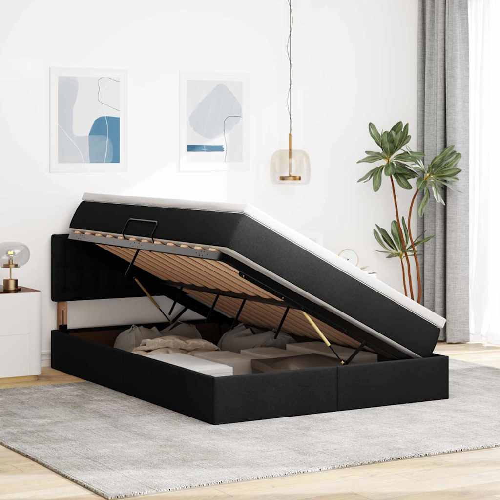 Opbergbed met LED met matras met LED Zwart 140 x 200 cm Stof is nu te koop bij PeponiXL, paradijselijk wonen!