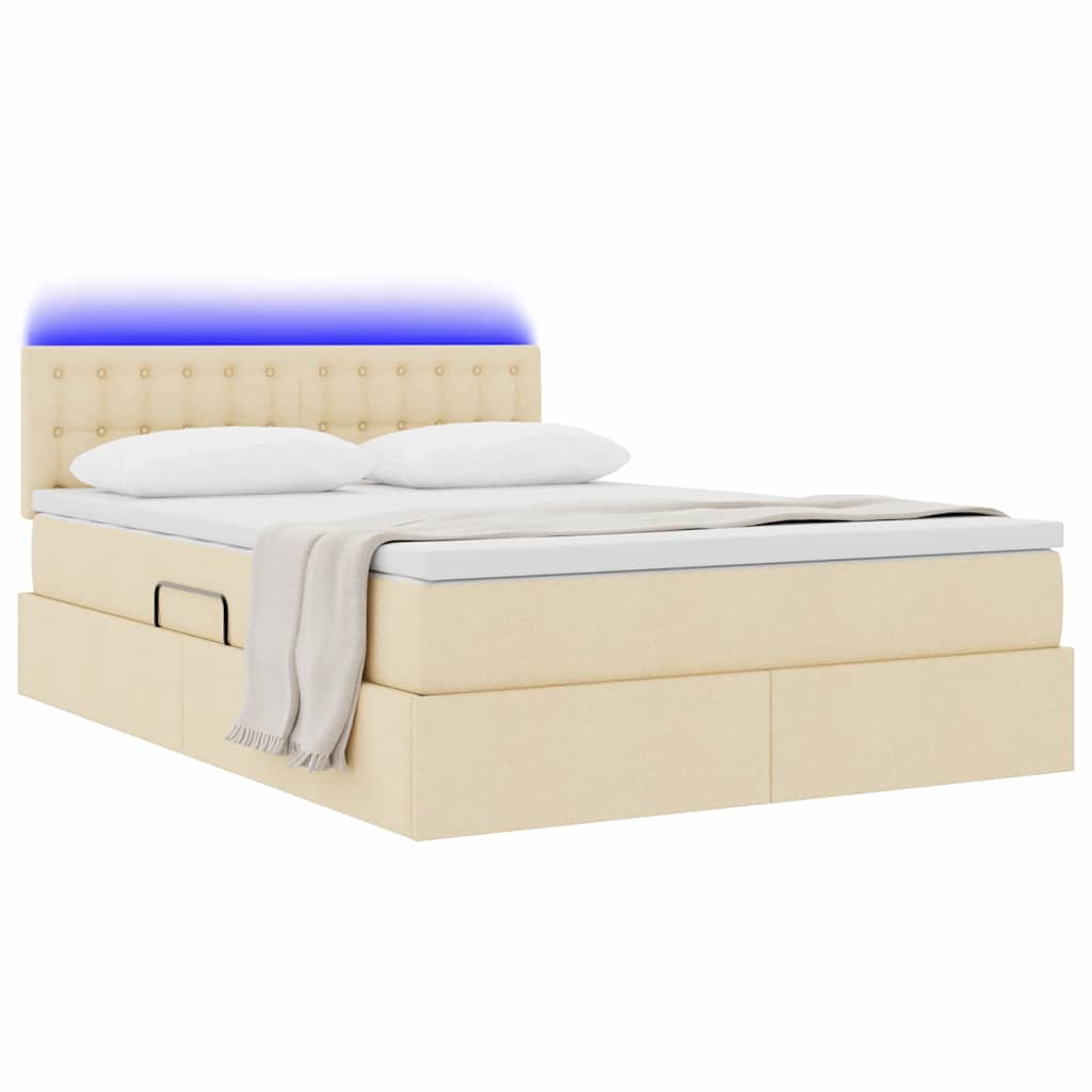 Opbergbed met LED met matras met LED Crème 140 x 200 cm Stof is nu te koop bij PeponiXL, paradijselijk wonen!