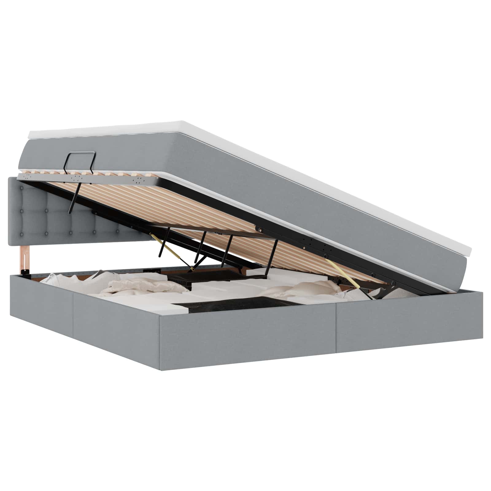 Opbergbed met LED met matras Lichtgrijs 160 x 200 cm Stof is nu te koop bij PeponiXL, paradijselijk wonen!