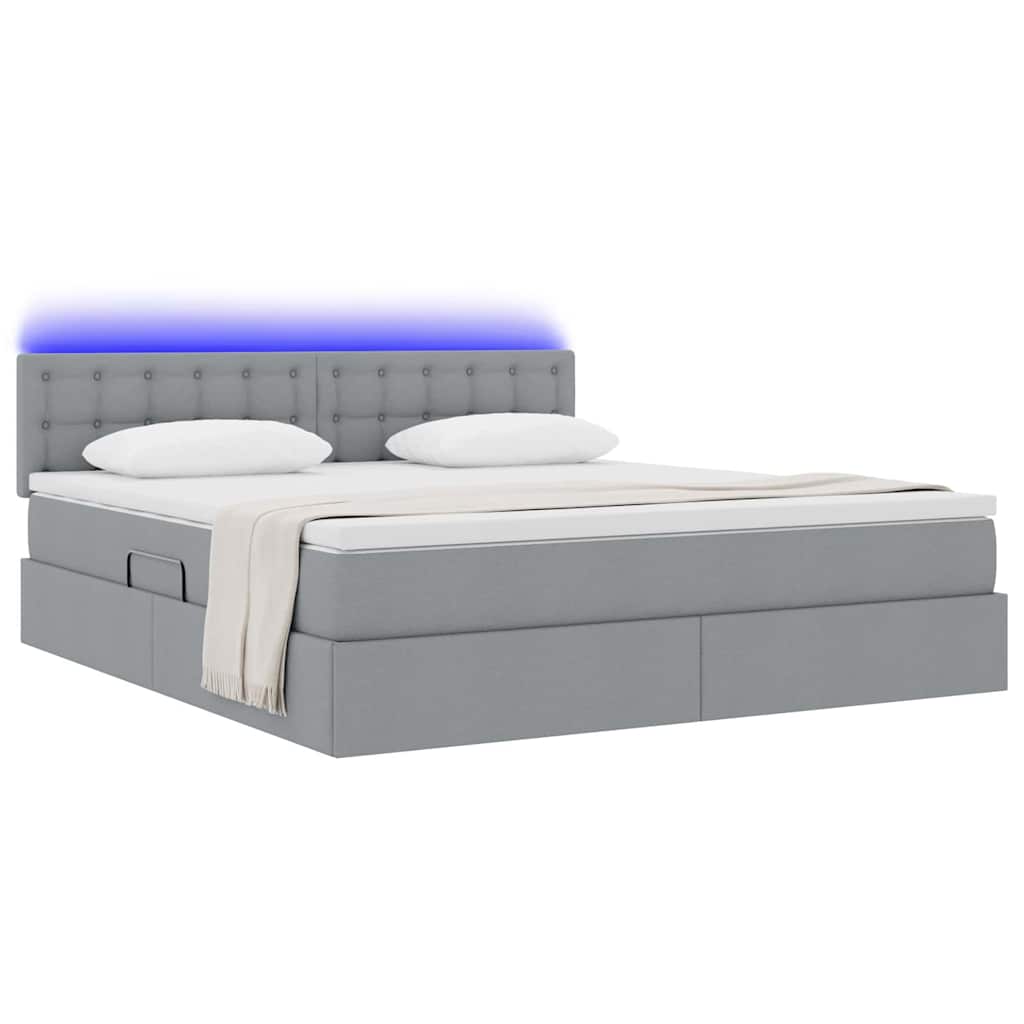 Opbergbed met LED met matras Lichtgrijs 160 x 200 cm Stof is nu te koop bij PeponiXL, paradijselijk wonen!