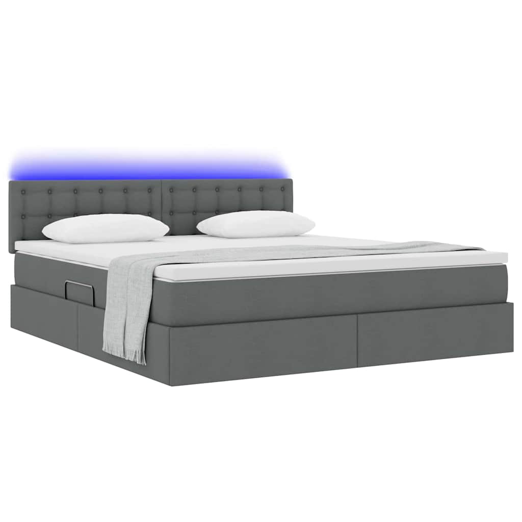 Opbergbed met LED met matras Donkergrijs 160 x 200 cm Stof is nu te koop bij PeponiXL, paradijselijk wonen!