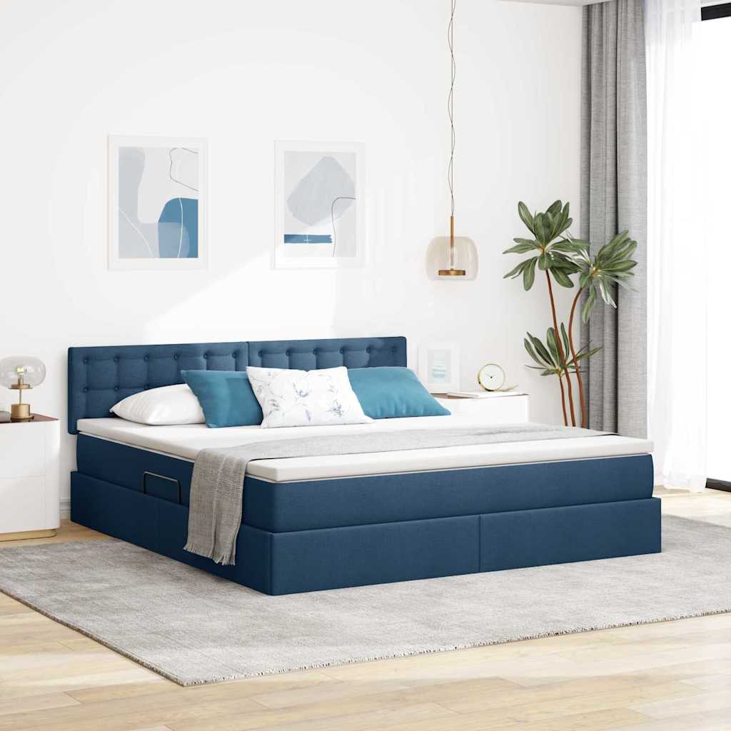 Opbergbed met LED met matras met LED Blauw 160 x 200 cm Stof is nu te koop bij PeponiXL, paradijselijk wonen!