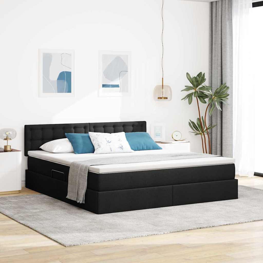Opbergbed met LED met matras met LED Zwart 180 x 200 cm Stof is nu te koop bij PeponiXL, paradijselijk wonen!
