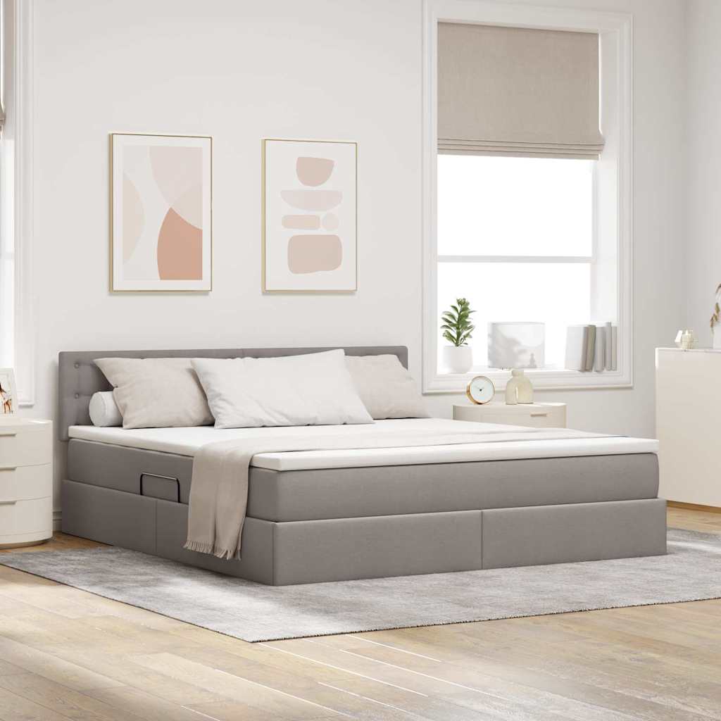 Opbergbed met LED met matras met LED Taupe 180 x 200 cm Stof is nu te koop bij PeponiXL, paradijselijk wonen!