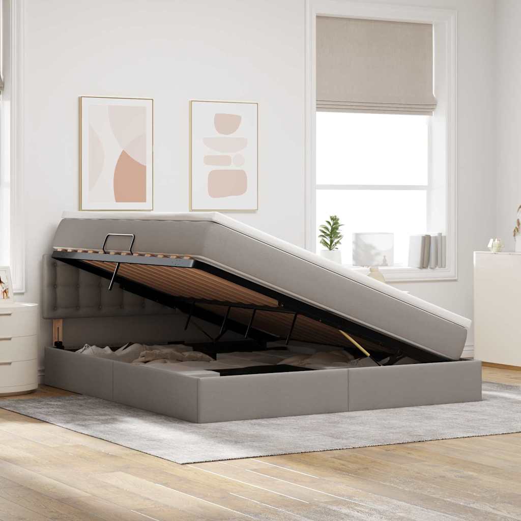 Opbergbed met LED met matras met LED Taupe 180 x 200 cm Stof is nu te koop bij PeponiXL, paradijselijk wonen!