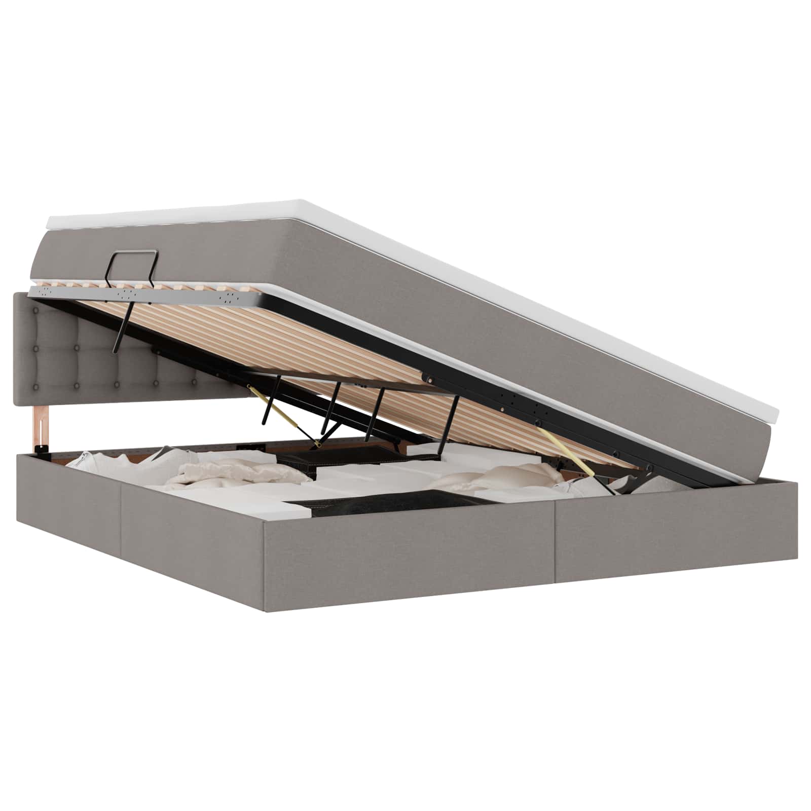 Opbergbed met LED met matras met LED Taupe 180 x 200 cm Stof is nu te koop bij PeponiXL, paradijselijk wonen!