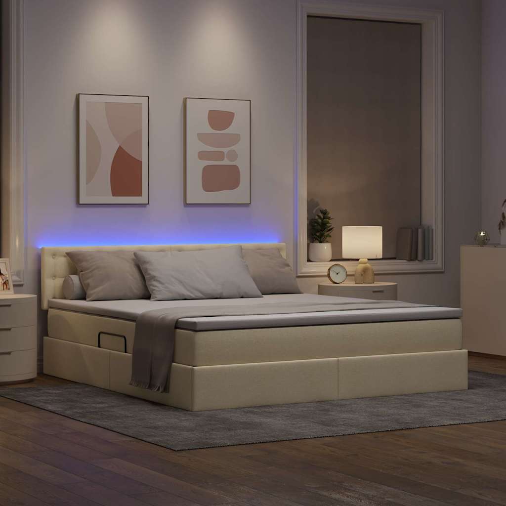 Opbergbed met LED met matras met LED Crème 180 x 200 cm Stof is nu te koop bij PeponiXL, paradijselijk wonen!