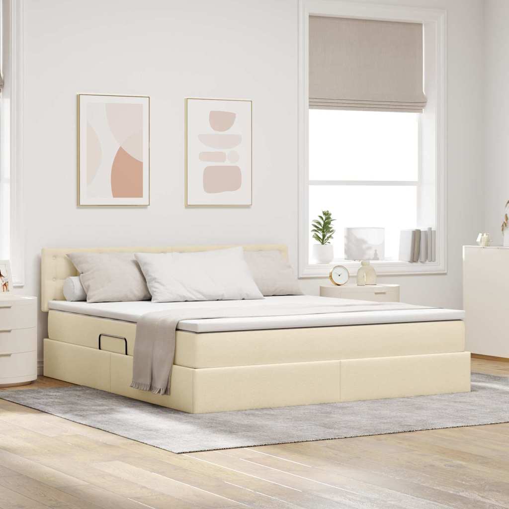 Opbergbed met LED met matras met LED Crème 180 x 200 cm Stof is nu te koop bij PeponiXL, paradijselijk wonen!