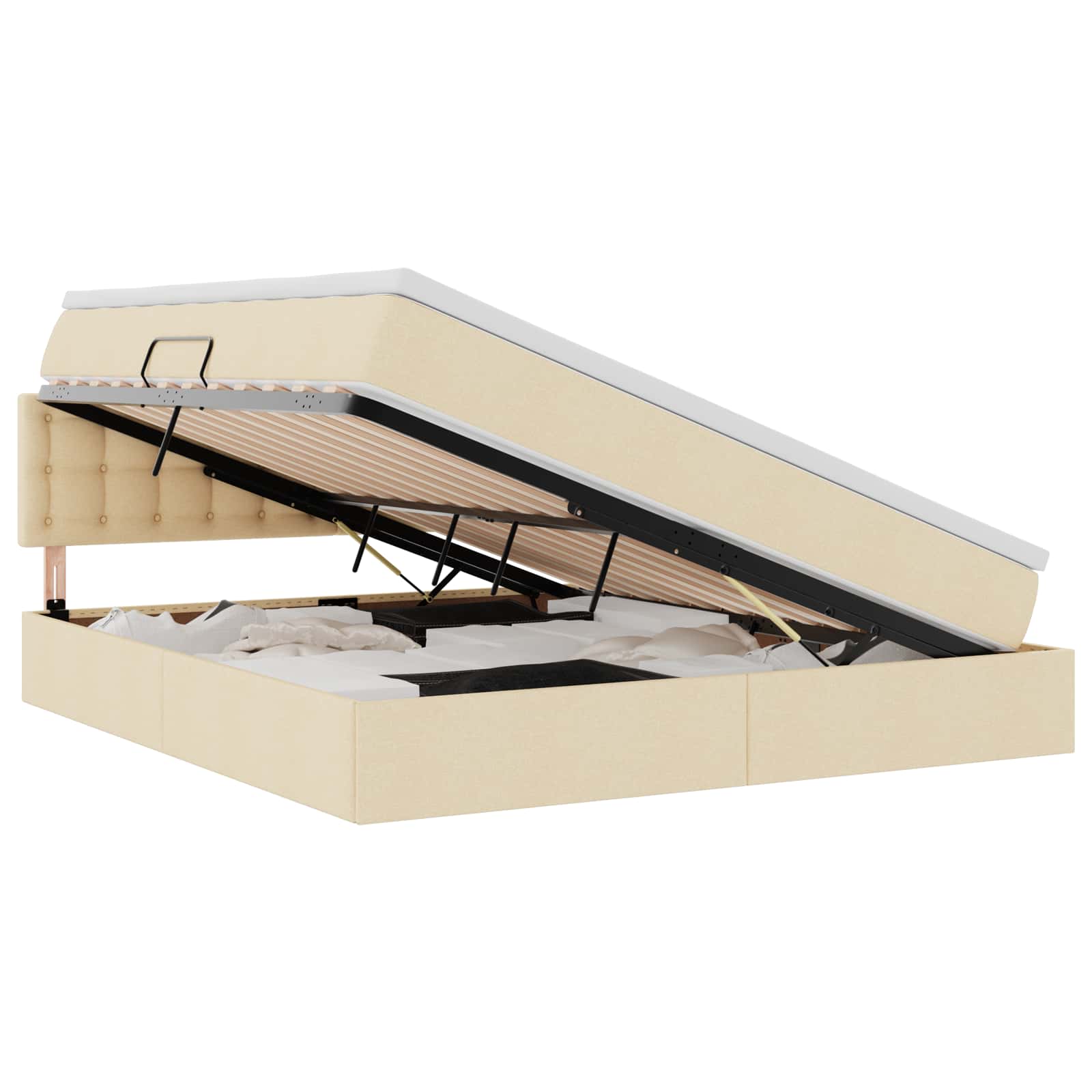 Opbergbed met LED met matras met LED Crème 180 x 200 cm Stof is nu te koop bij PeponiXL, paradijselijk wonen!