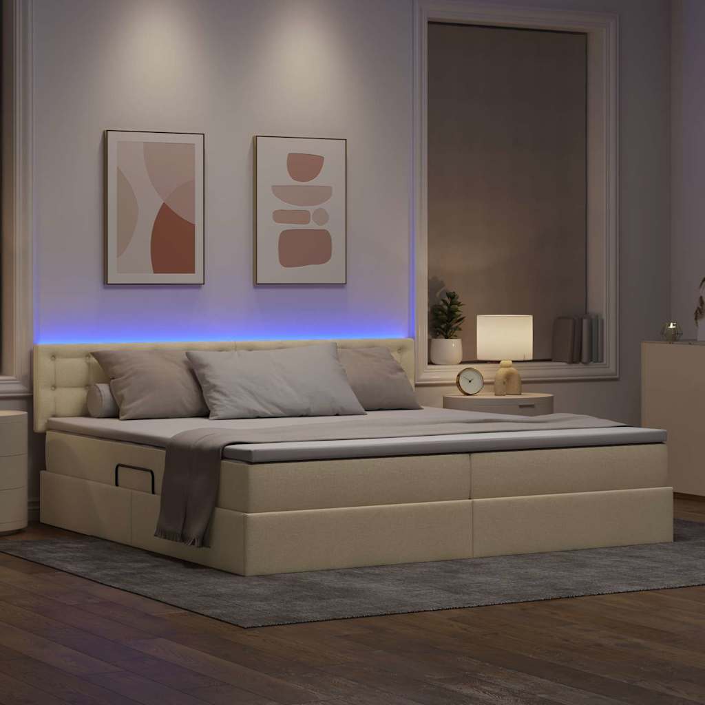 Opbergbed met LED met matras met LED Crème 200 x 200 cm Stof is nu te koop bij PeponiXL, paradijselijk wonen!
