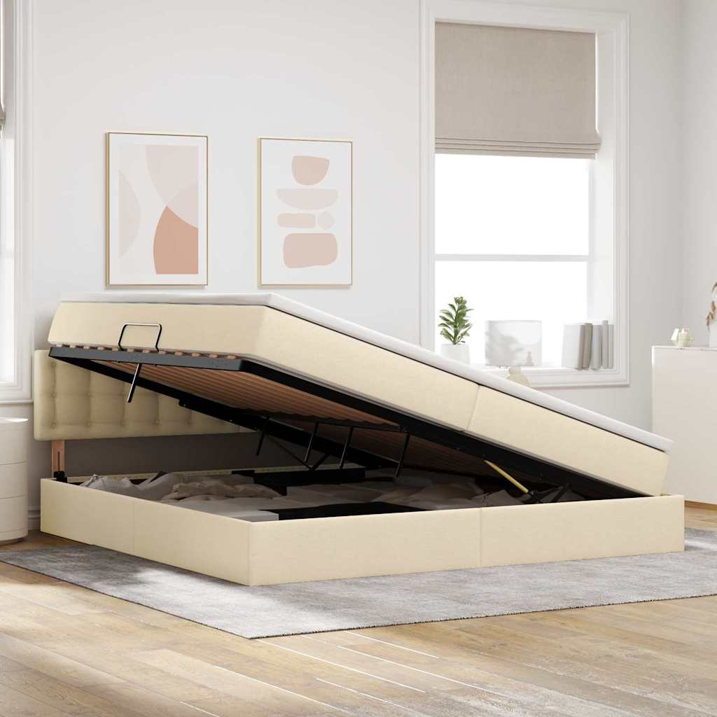 Opbergbed met LED met matras met LED Crème 200 x 200 cm Stof is nu te koop bij PeponiXL, paradijselijk wonen!